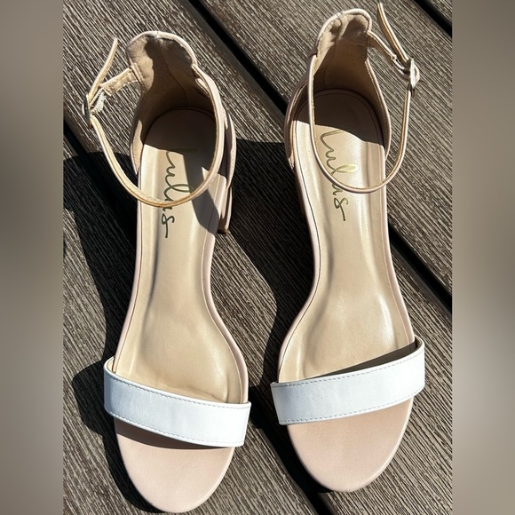 Lulus Shoes - Lulus Harper Beige Block Heel Sandals White Toe Strap Size 8